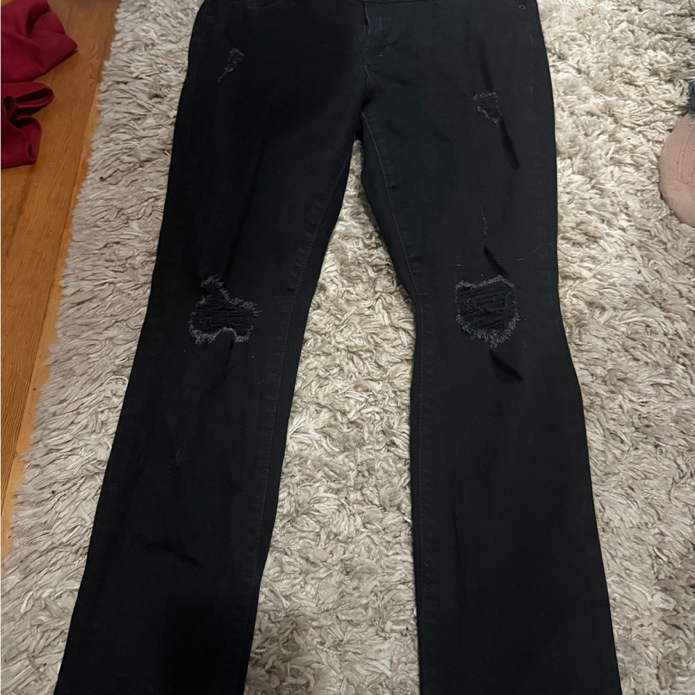 Zara Distressed Black Straight Leg Jeans